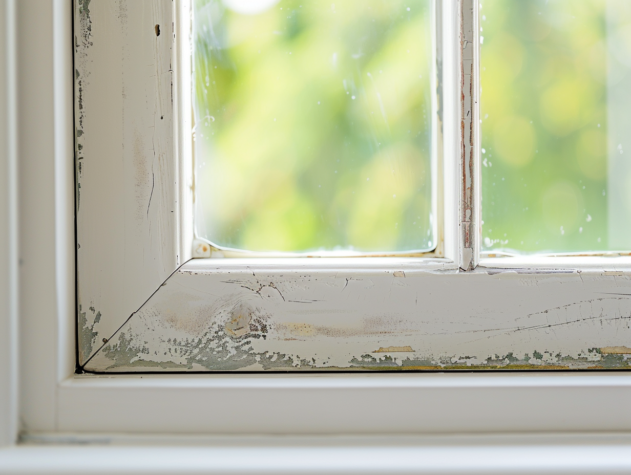 Before window restoration - faded white uPVC