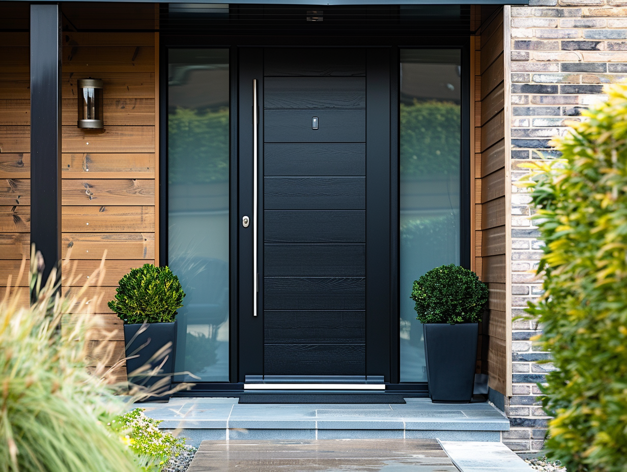 Elegant black door spraying example